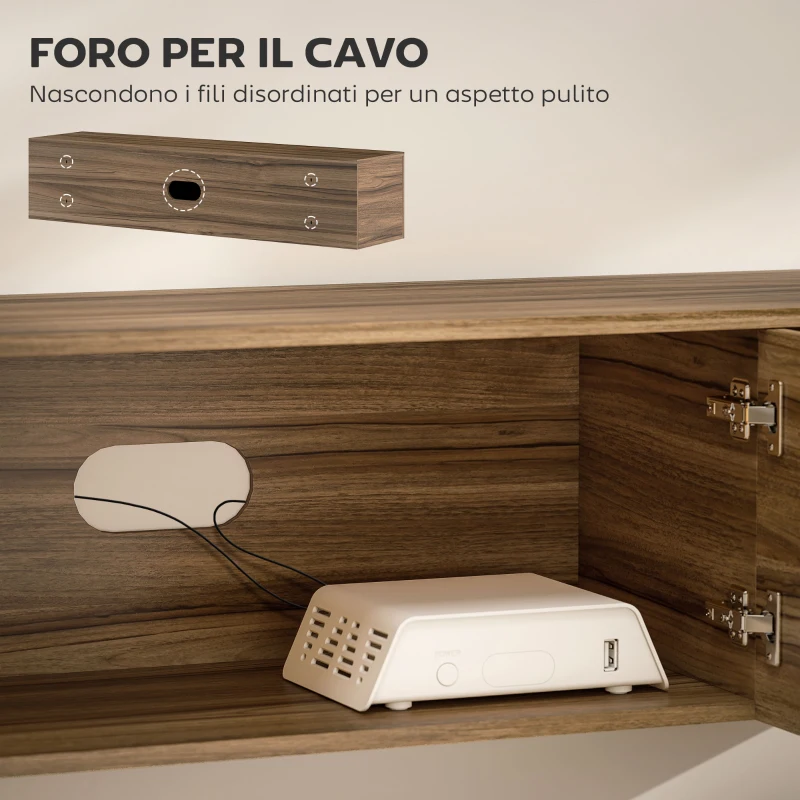 HOMCOM Mobile Porta TV Sospeso fino 65" con 3 Armadietti in Stile Industriale, Marrone Rustico