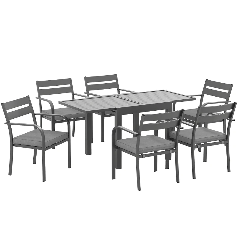 Outsunny Set de Grădină cu Masă Extensibilă și 6 Scaune Stivuibile Gri