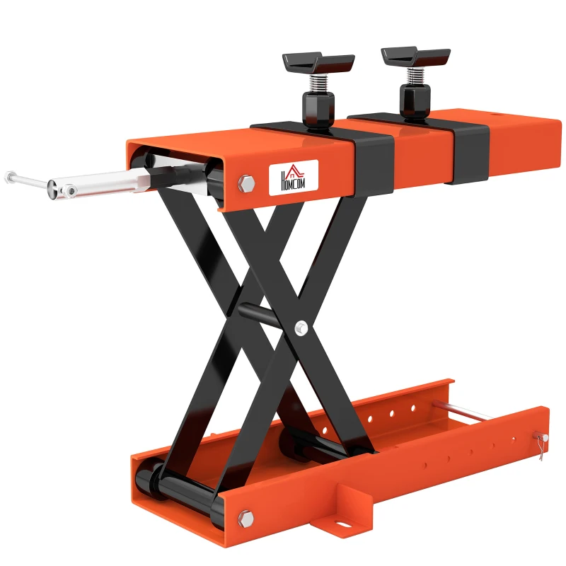 HOMCOM 500 kg Motorcycle Scissor Lift Jack, Heavy Duty Steel Adjustable Motorbike Lifting Hoist Stand with Safety Pin, Foldable Lifter for Dirt Bike Repair Maintenance, 45x15 cm Large Platform, Orange