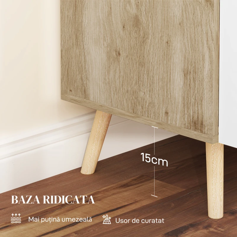 HOMCOM Comodă Modernă cu Raft Reglabil pe 3 Niveluri din Lemn, Alb și Stejar