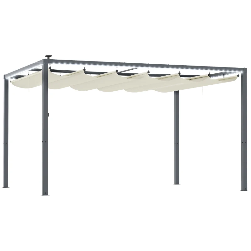 Outsunny Pergolă cu Lumini LED și 12 Orificii de Drenaj, 400x300x230 cm, Alb Crem(m-11)