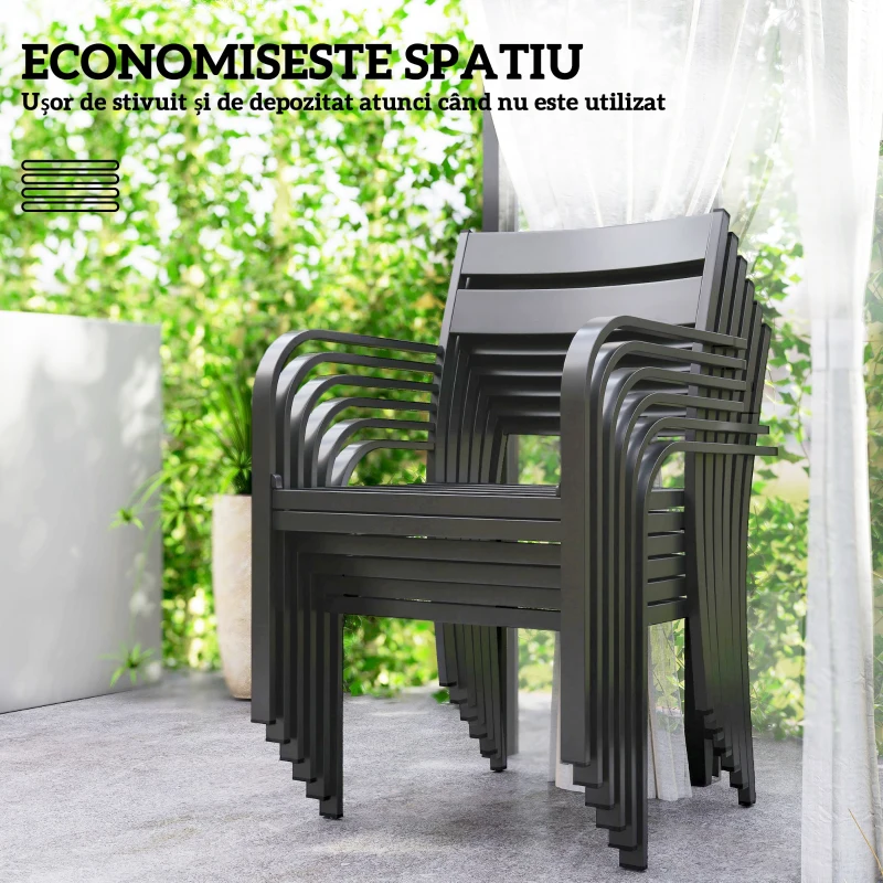 Outsunny Set de Grădină cu Masă Extensibilă și 6 Scaune Stivuibile Gri