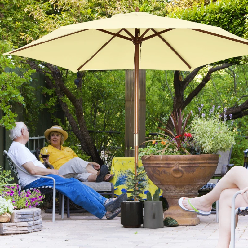 Outsunny Parasol de jardin extérieur parasol droit double toit Hexagonal Grande Taille de Jardin Ø 2,5 x 2,3H m Bois de Bambou crème