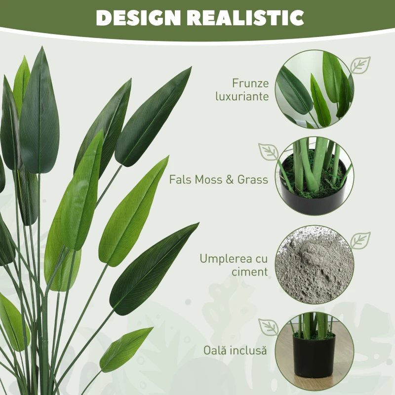 HOMCOM Plantă Artificială "Pasărea Paradisului" cu 20 de Frunze și Ghiveci