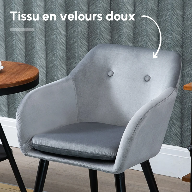 HOMCOM Chaises de salle à manger chaise de cuisine chaises de salon scandinave - Lot de 2 - Pieds effilés Bois Noir - Velours Gris