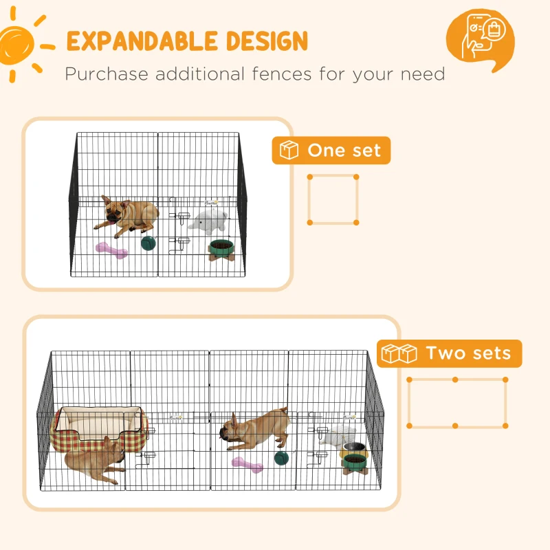 PawHut Parque para Cães 8 Painéis 61x61cm Dobráveis Gaiola Metálica para Animais de Estimação com Porta e Dupla Fechadura Preto