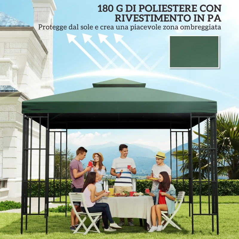 Outsunny Copertura Telo per Gazebo da Giardino 3x3 m, Tetto Anti-UV Impermeabile in Poliestere Verde Scuro