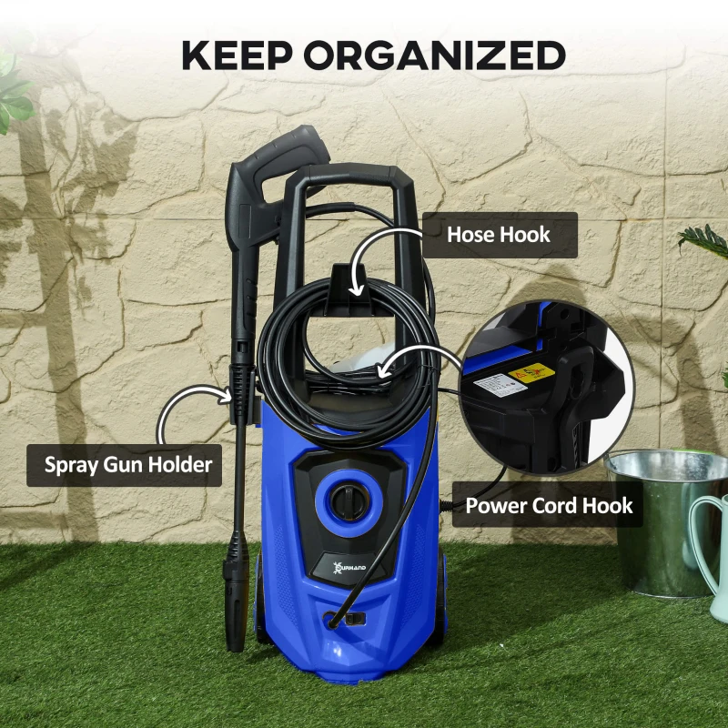 DURHAND High Pressure Washer, 150 Bar Pressure, 510 L/h Flow, 1800W, High-Performance Portable Power Jet Wash Cleaner, Blue