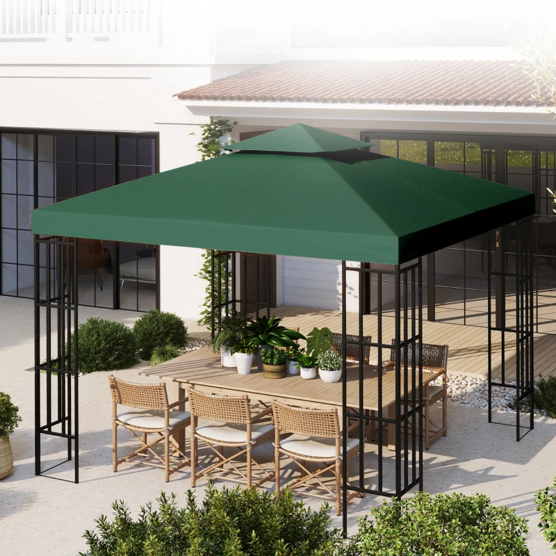 Outsunny Copertura Telo per Gazebo da Giardino 3x3 m, Tetto Anti-UV Impermeabile in Poliestere Verde Scuro