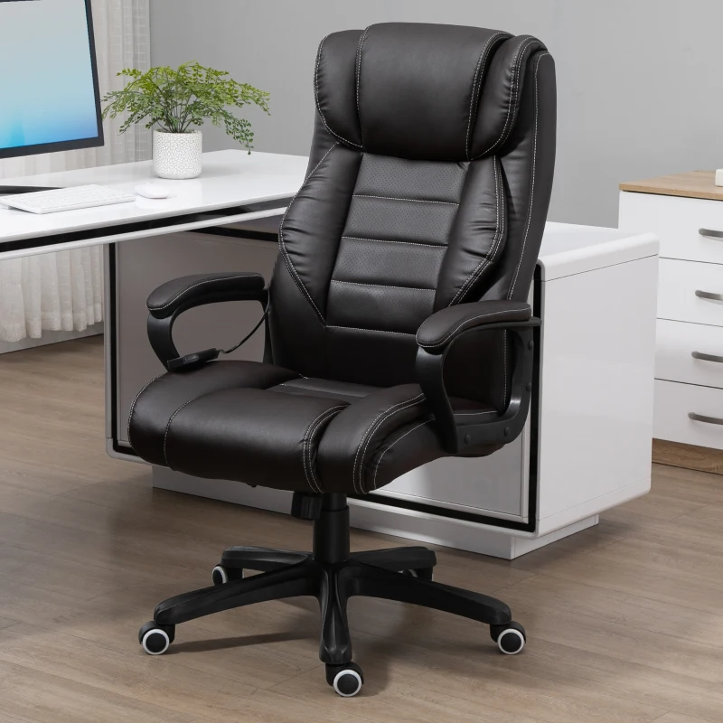 Vinsetto Massage Bureaustoel, verstelbare Directiestoel, ergonomische Draaistoel, 6 Vibratiepunten, Bruin(m-2)