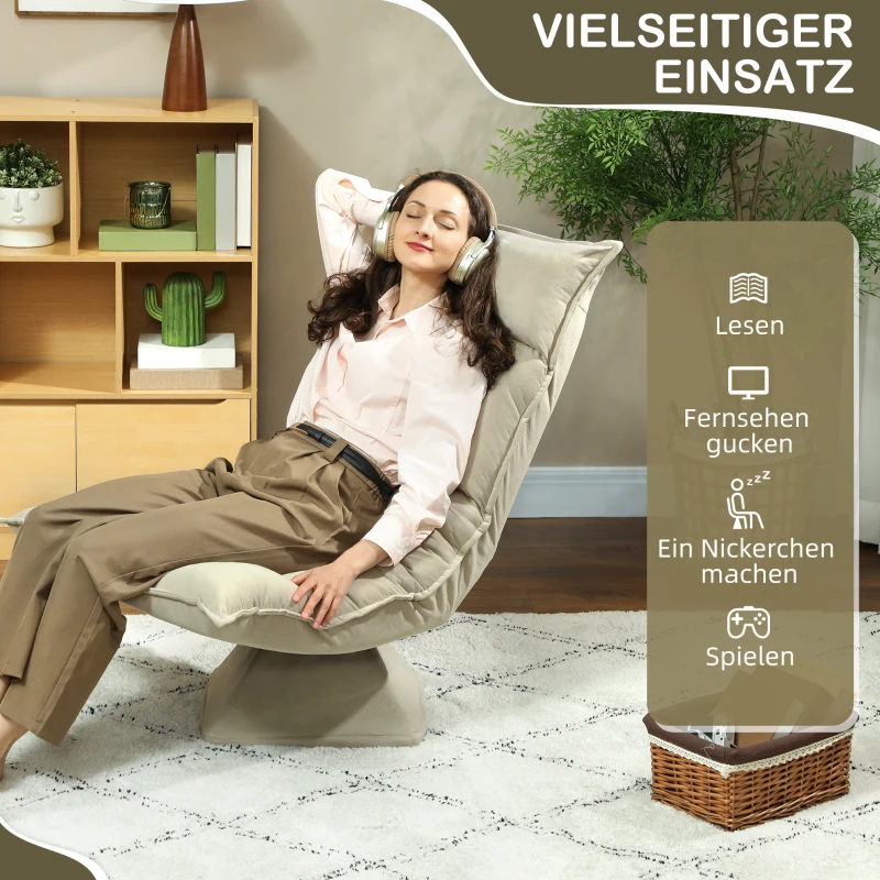 HOMCOM Bodensessel mit 5-fach verstellbarer Rückenlehne, drehbar, moderner Polsterstuhl, Beige(m-7)