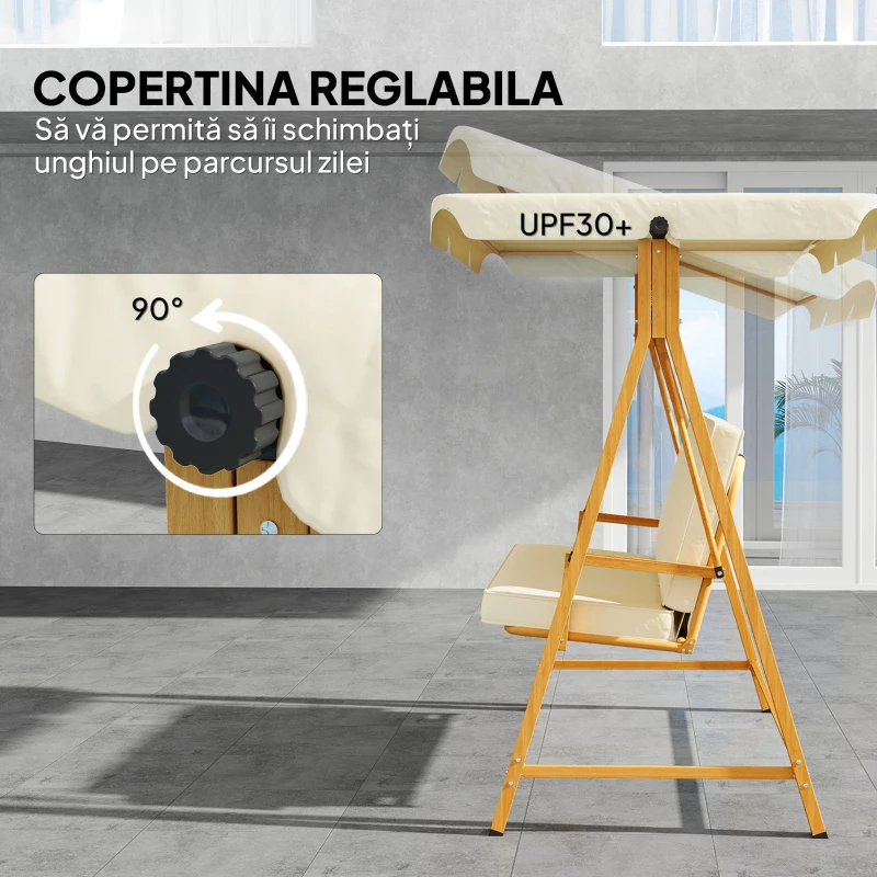 Outsunny Balansoar de Grădină 3 Locuri cu Acoperiș și Perne 195x120x170cm Bej