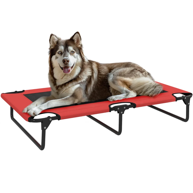 PawHut Portable Raised Dog Bed, Elevated Pet Cot with Breathable Mesh for Indoor Outdoor, for Large Dogs, Red