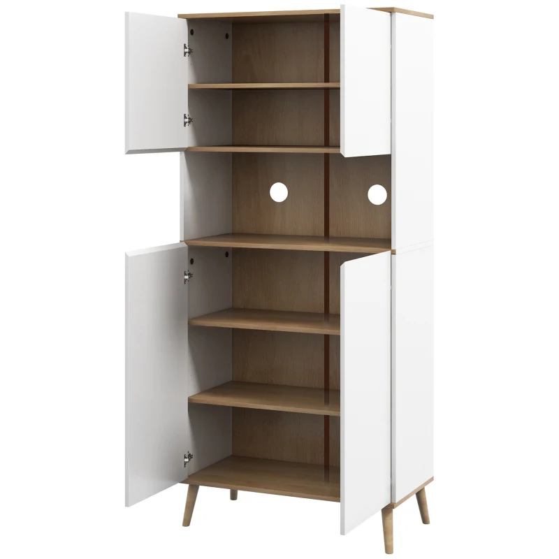 HOMCOM Alacena de Cocina con 4 Puertas Encimera para Microondas Estantes Ajustables Orificio de Cable y Patas de Madera Blanco