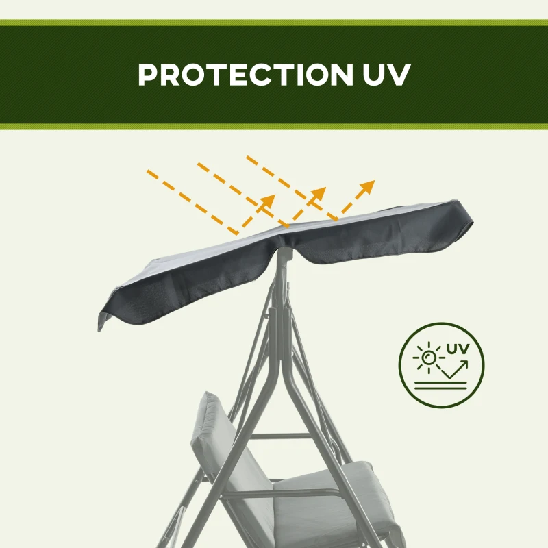 Outsunny Balancelle de Jardin 3 Places Toit Inclinaison réglable Coussins Assise et Dossier Acier Noir Polyester Gris