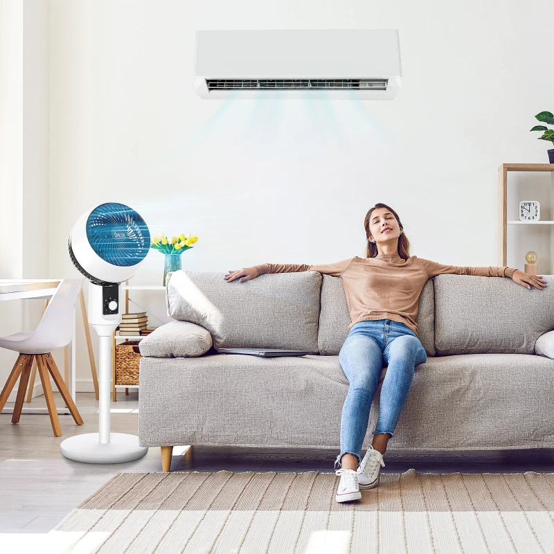 HOMCOM Ventilateur sur pied 45 W ventilateur circulateur d'air 3 niveaux, oscillation réglable à 70°, noir et blanc