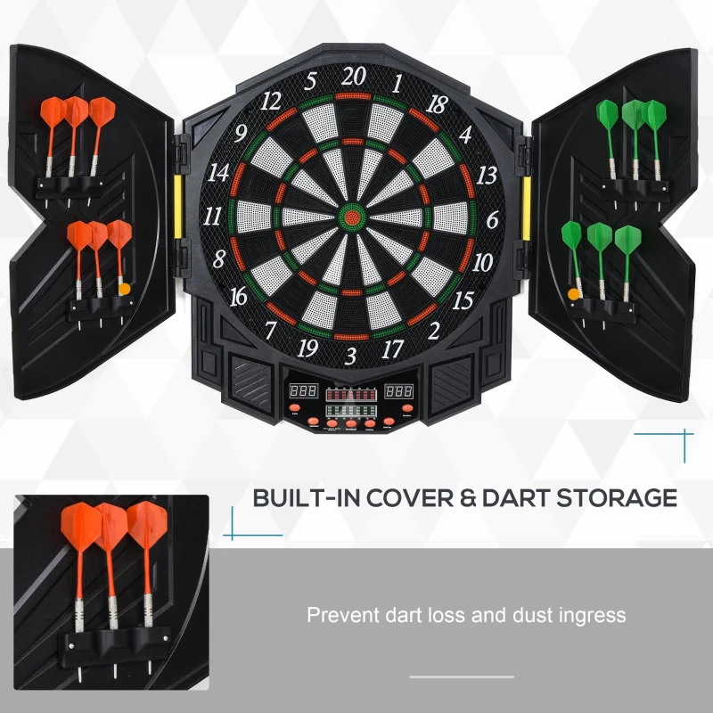 HOMCOM DART BOARD SET ELECTRONIC DARTBOARD LED DIGITAL SCORE DISPLAY SOFT TIP 27 GAMES SPEAKER SOUND WITH DARTS