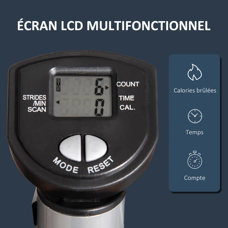 HOMCOM Stepper avec guidon réglable en hauteur, écran LCD, pour appartement, bureau, salon, salle de sport, argent et noir