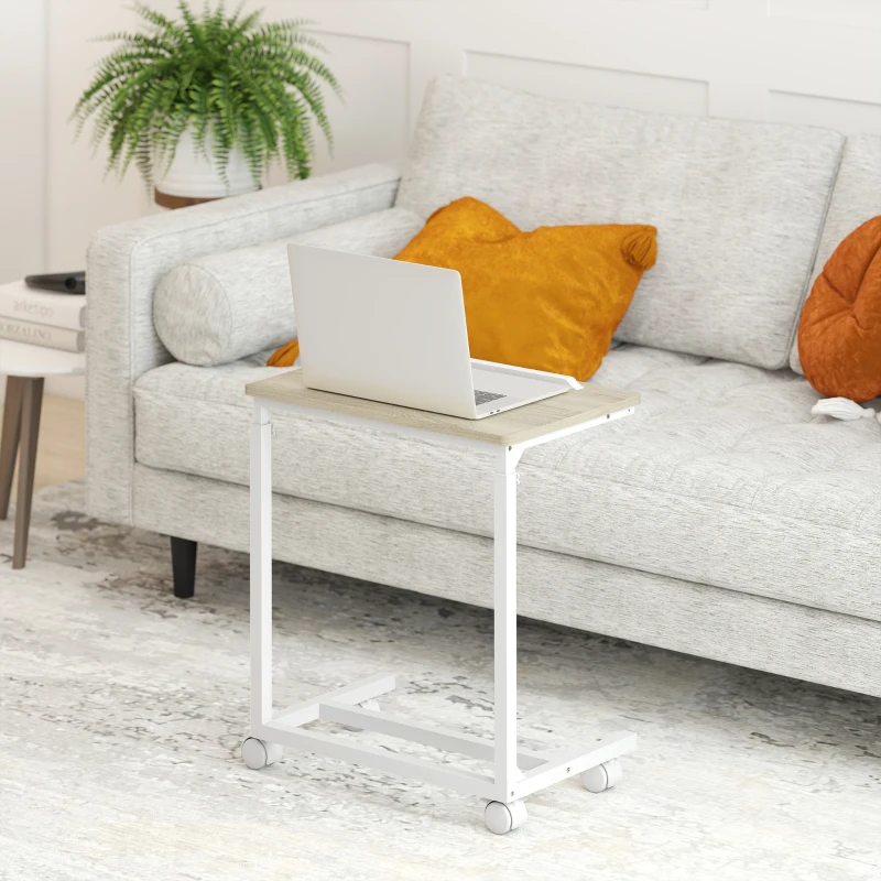HOMCOM Mesa Auxiliar com Rodas Altura Ajustável Superfície Inclinável e Estrutura de Metal 55x36x62,5-82,5 cm Madeira