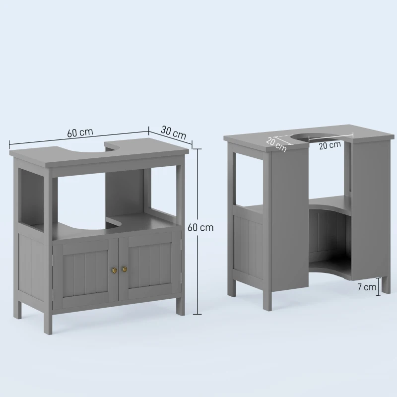 kleankin Pedestal Under Sink Cabinet with Double Doors, Modern Bathroom Vanity Storage Unit with Shelves, Light Grey