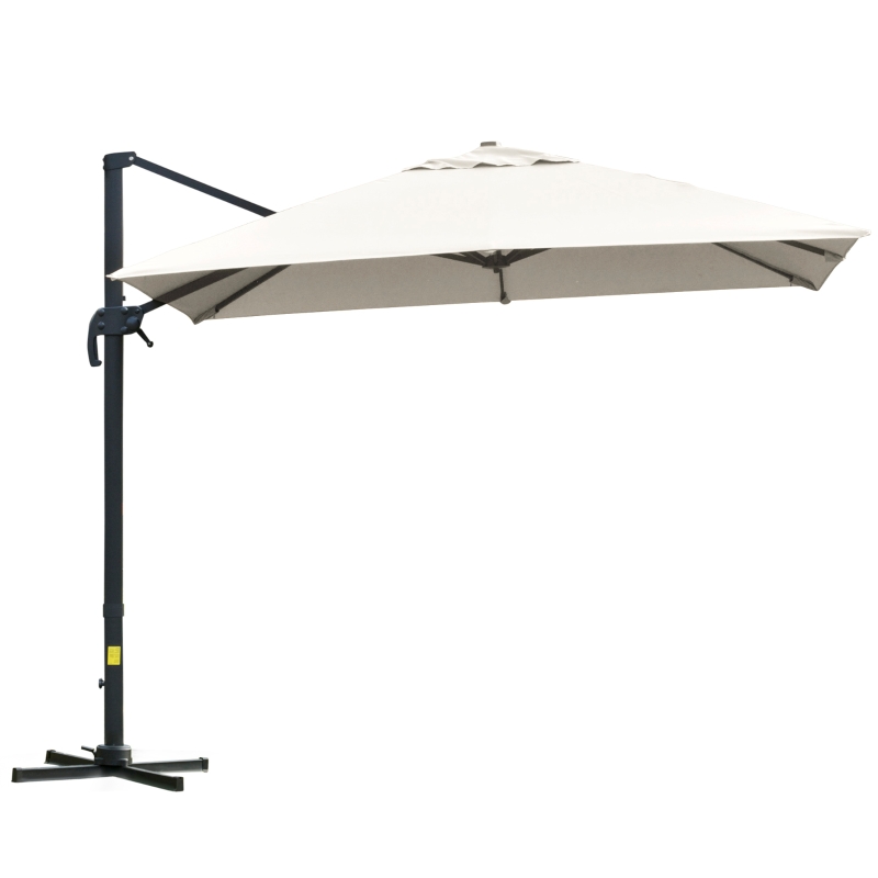 Outsunny umbrelă suspendată înclinabilă cu manivelă și bază în cruce, crem