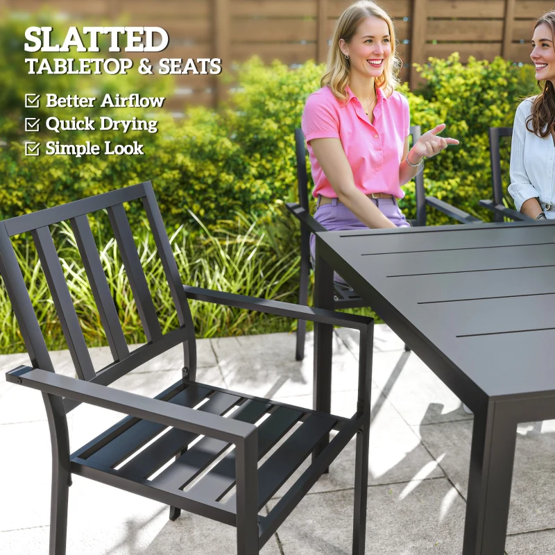 Outsunny Seven-Piece Minimal Metal Garden Dining Set, with Parasol Hole - Black