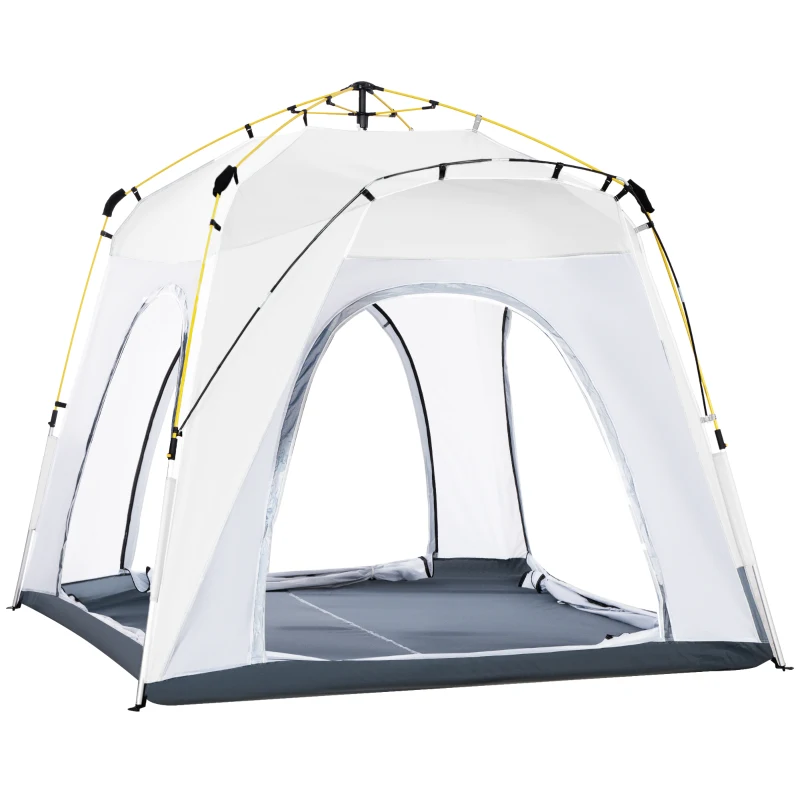 Outsunny Tienda de Camping Emergente Instantánea con 4 Ventanas 2 Bolsillos y Bolsa de Transporte 240x240x199 cm Gris y Blanco