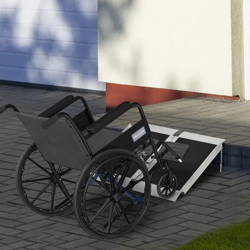 HOMCOM Rampe de fauteuil roulant pliable en alliage d'aluminium antidérapante, avec poignées, charge max. 272 kg, noir