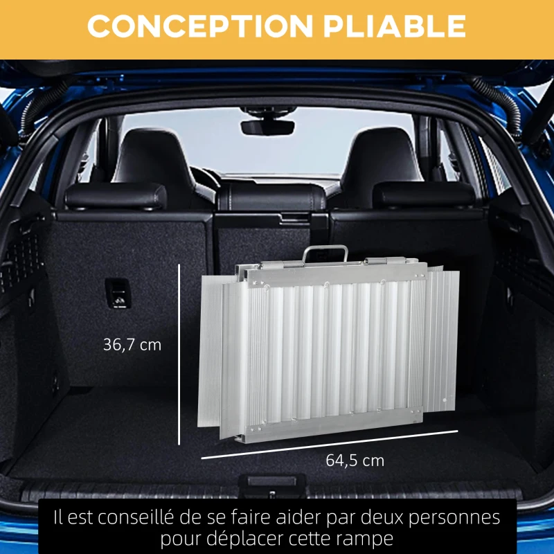 HOMCOM Rampe de fauteuil roulant pliable en alliage d'aluminium antidérapante, avec poignées, charge max. 272 kg, noir