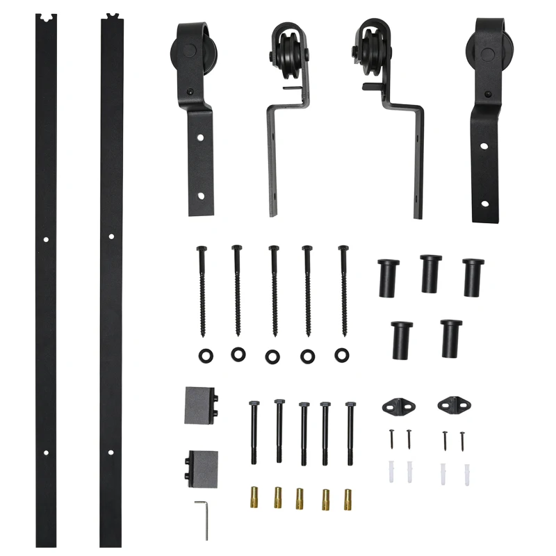 HOMCOM 2M Kit porte coulissante de grange, rail porte coulissante double de 100 cm de large, épaisseur 35-40 mm, charge 90 kg(m-9)