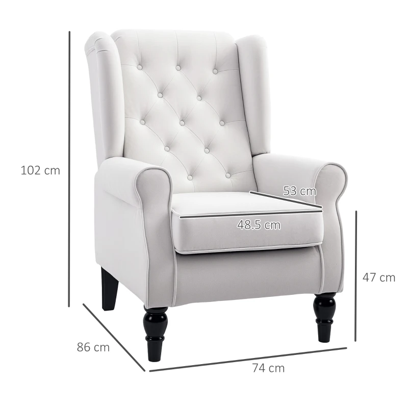 HOMCOM Elegante Oorfauteuil, Dik Gepolsterd, Afneembare Hoes, 74 x 86 x 102 cm, Crèmewit(m-3)