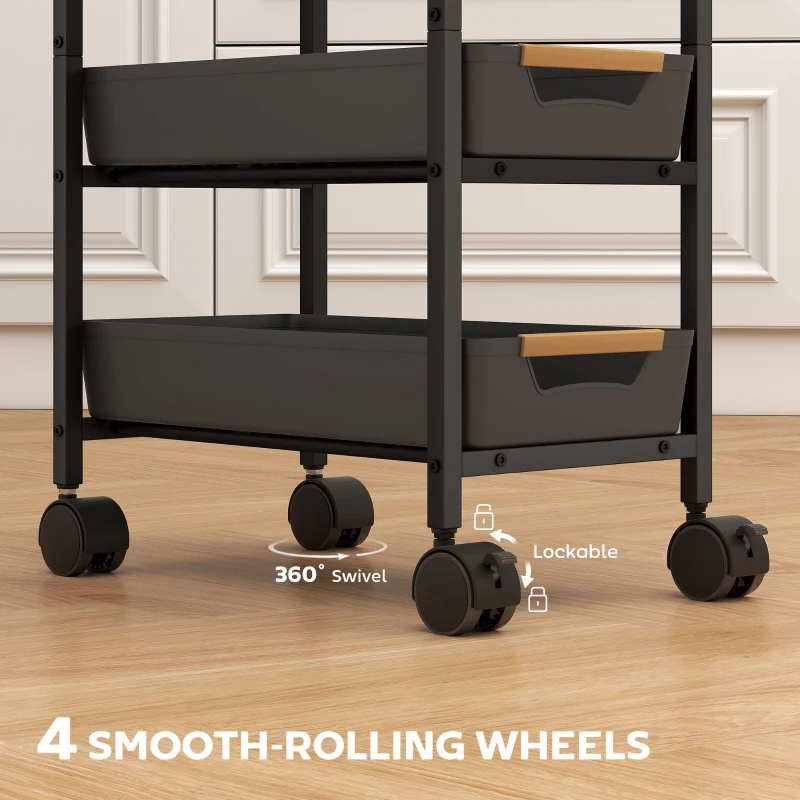 HOMCOM 5-Tier Storage Trolley on Wheels - Black