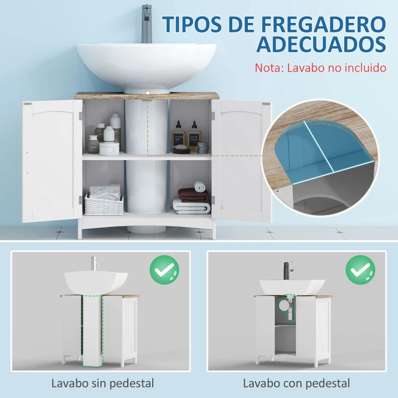 kleankin Mueble para Debajo del Lavabo Armario de Suelo para Baño de Madera Estilo Moderno 60x30x60 cm Blanco