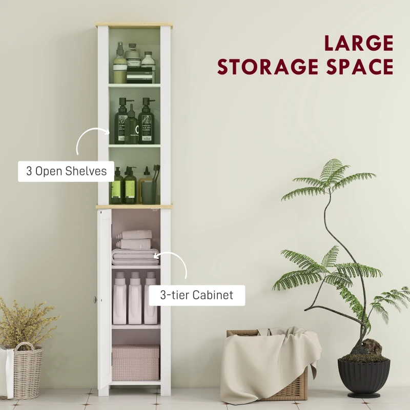 kleankin Slim Bathroom Storage Unit with Open Compartment, Bathroom Storage Cabinet with Adjustable Shelf, 34 x 23 x 165 cm, White