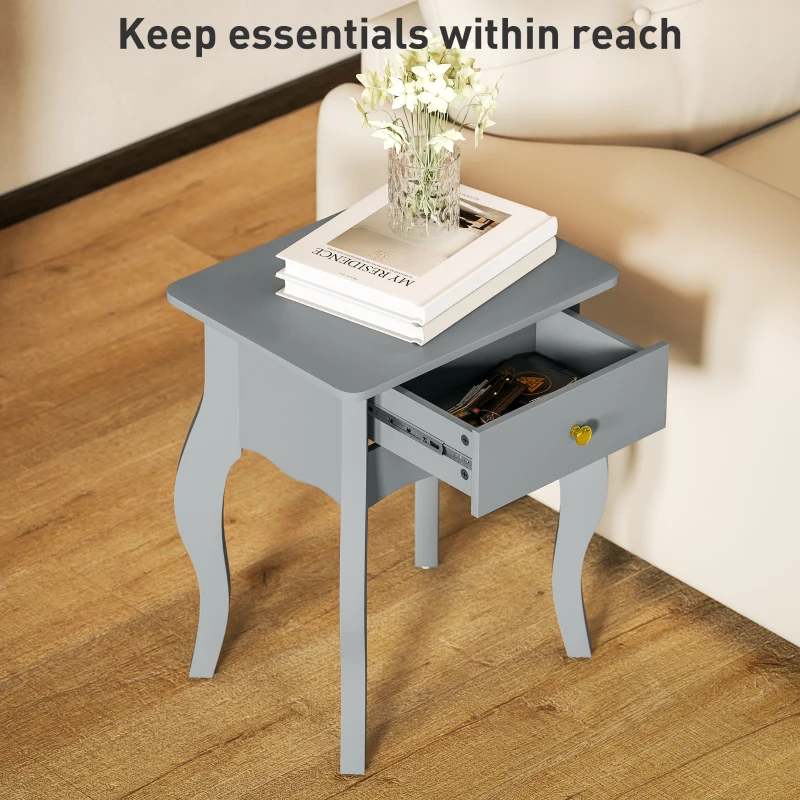 HOMCOM French Style Side Table with Drawer - Grey