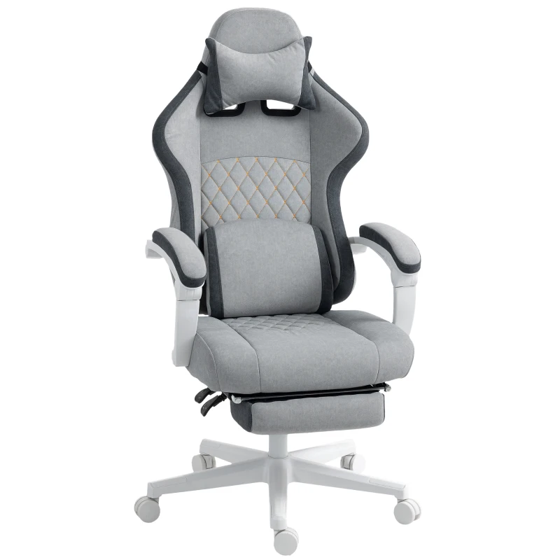 HOMCOM Ergonomic High Back Gaming Chair for Adults, Printed Velvet Computer Recliner Chair with Footrest, Lumbar Support, Adjustable Height and 360° Swivel Seat for Office or Gaming, Grey