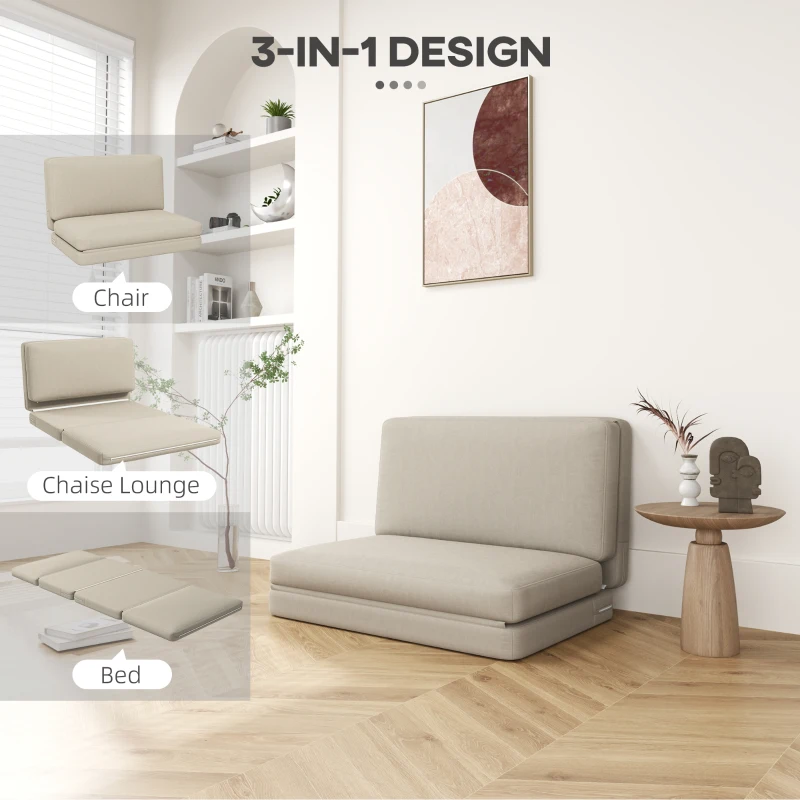 HOMCOM 2-in-1 Opvouwbare Relaxfauteuil, Gastenmatras, Deelbaar, 120 cm Breed, Beige(m-5)