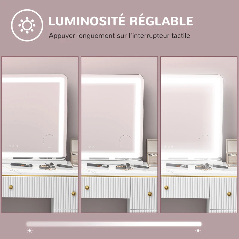 HOMCOM Miroir Lumineux LED intensité 3 modes d'éclairage, grossissement 10X,  port de charge USB, touche tactile - 80 x 62 cm