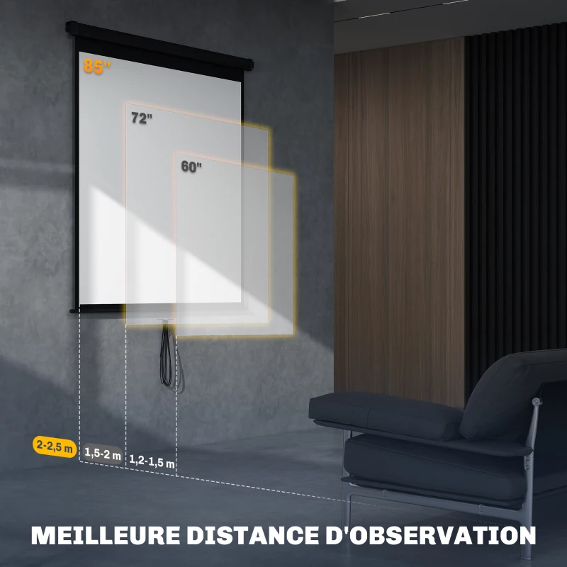HOMCOM Écran de projection TV et Home Cinema de 85 Pouces vidéo projecteur 1:1 4K HD, 146L x 146H cm