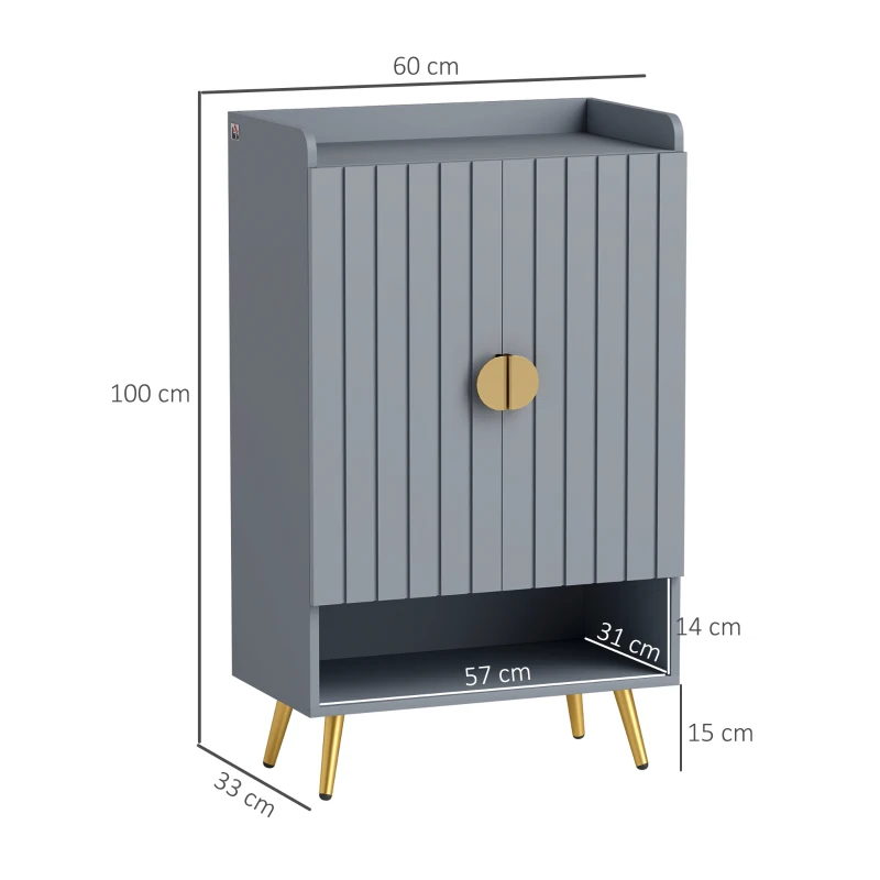 HOMCOM Modern Shoe Cabinet with 2 Doors, Open Shelf and Adjustable Shelves, 15 Pair Hallway Shoe Cupboard, Entryway Storage Unit, Light Grey