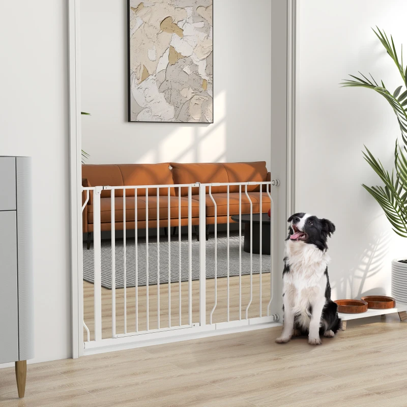 PawHut Cancelletto di Sicurezza per Cani in Acciaio e ABS, Estensibile 75-115cm per Scale e Porte, Bianco