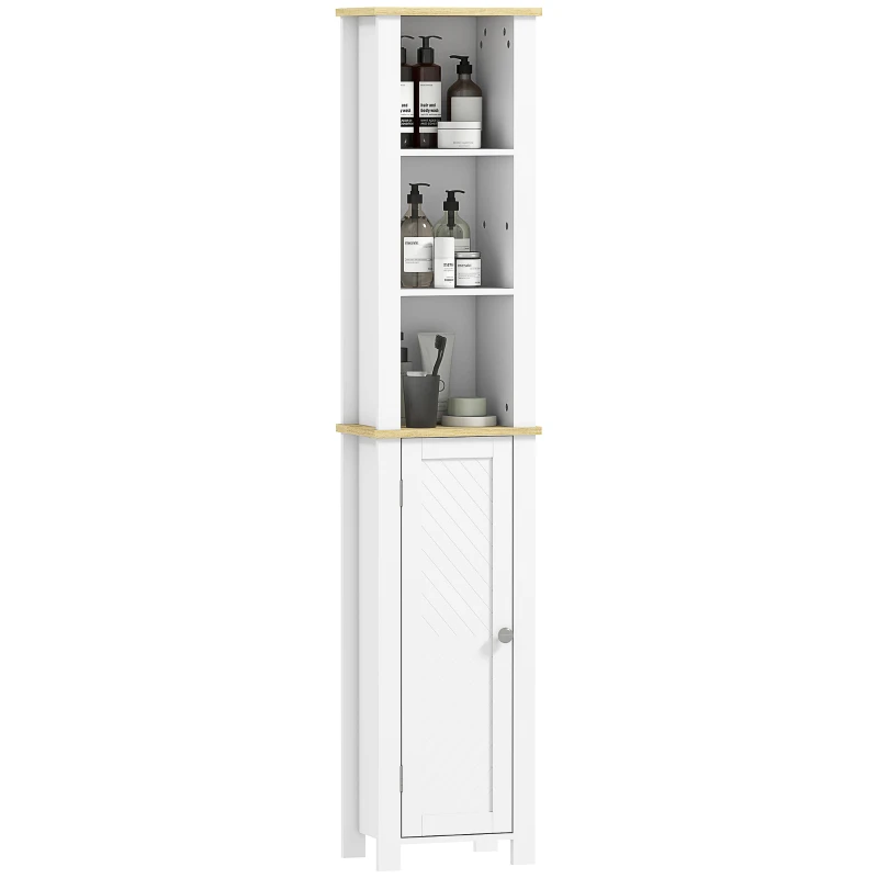 kleankin Slim Bathroom Storage Unit with Open Compartment, Bathroom Storage Cabinet with Adjustable Shelf, 34 x 23 x 165 cm, White