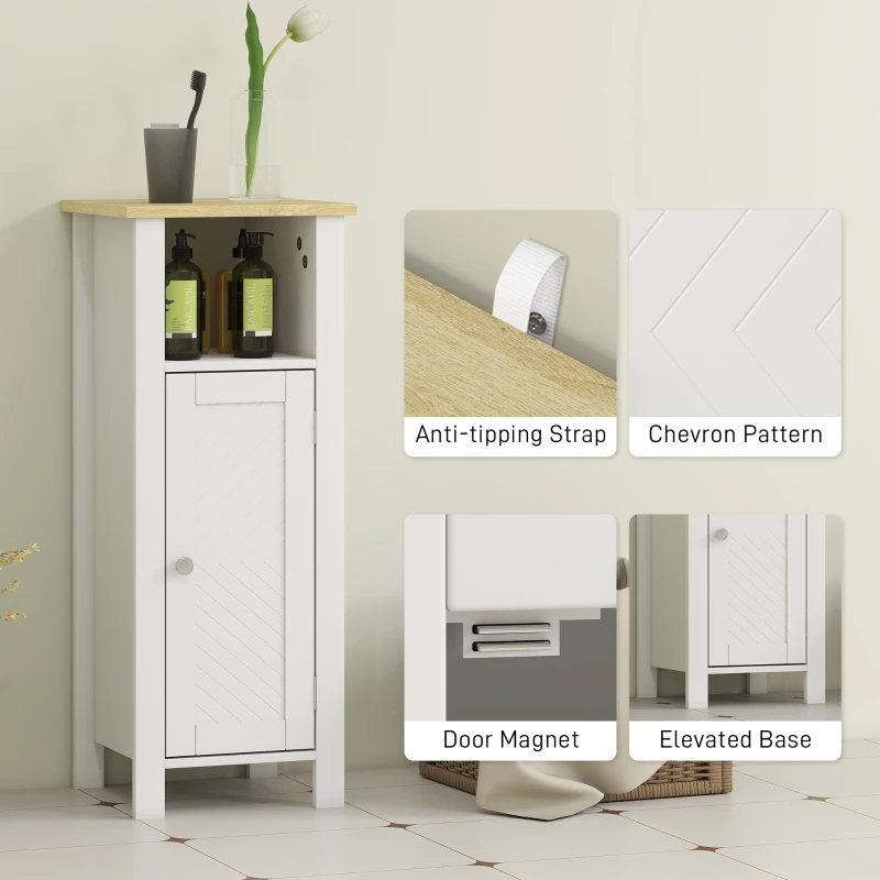 kleankin Slim Bathroom Storage Unit with Open Shelf, Bathroom Storage Cabinet with Adjustable Shelf, 32 x 30 x 80 cm, White