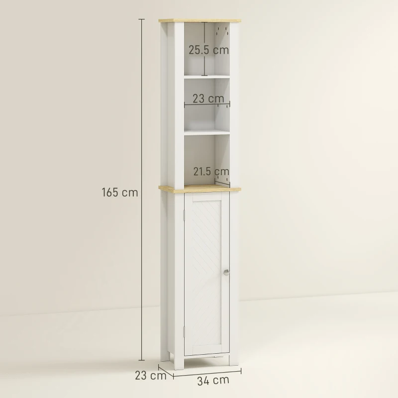 kleankin Slim Bathroom Storage Unit with Open Compartment, Bathroom Storage Cabinet with Adjustable Shelf, 34 x 23 x 165 cm, White