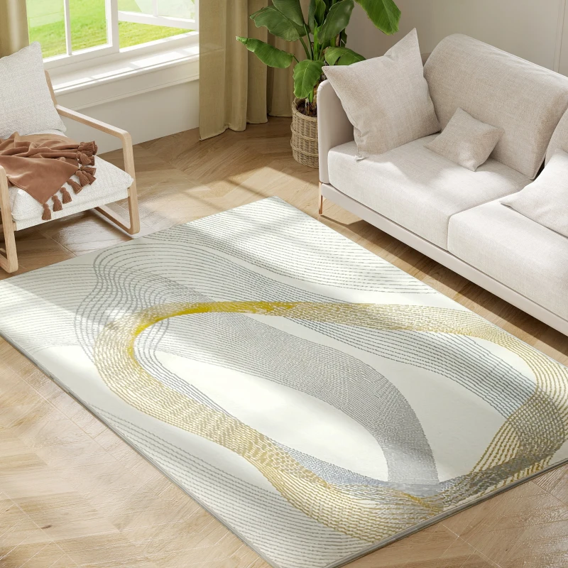 HOMCOM Modern Area Rug, Machine Washable Rug, Allergy-Friendly Floor Carpet for Living Room, Bedroom, Dining Room, Home Office, 170 x 120 cm, Cream White