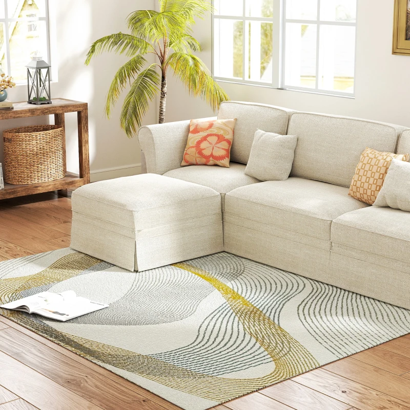 HOMCOM Modern Area Rug, Machine Washable Rug, Allergy-Friendly Floor Carpet for Living Room, Bedroom, Dining Room, Home Office, 170 x 120 cm, Cream White