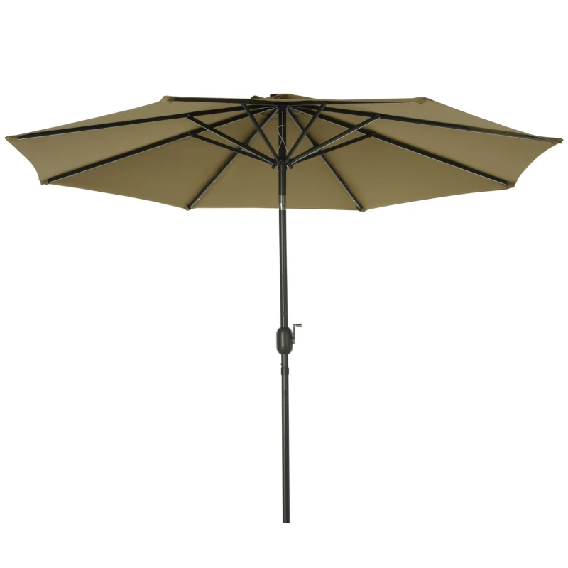 Outsunny 2.7m Patio Garden Umbrella Outdoor Parasol with Tilt Crank and 24 LEDs Lights (Brown)