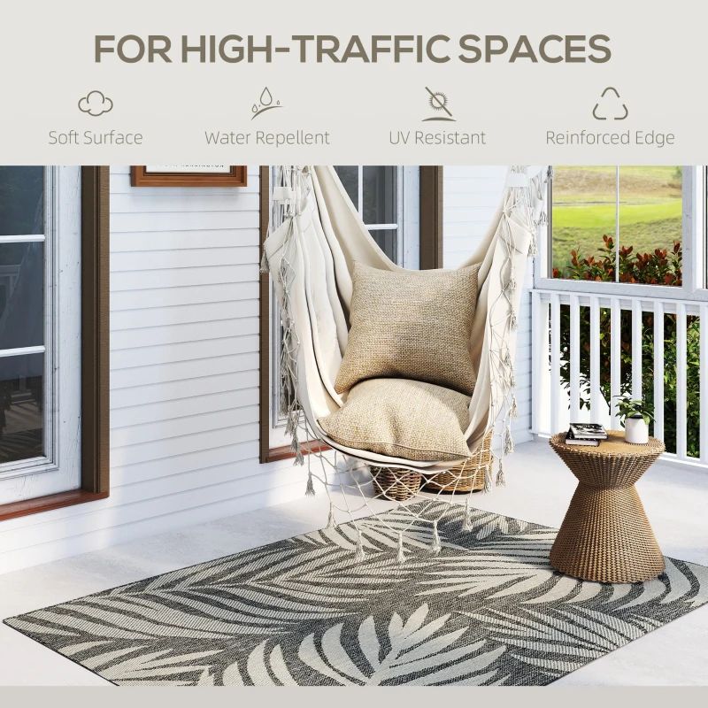 HOMCOM UV Resistant Indoor & Outdoor Area Rug, Easy-Cleaning Machine Washable Rug for Patio, Garden, Kitchen, Bathroom or Living Room, 170 x 120 cm, Grey