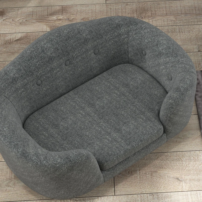 PawHut Haustiersofa Hundematte Hundebett Hundesofa Hundecouch Katzen Sofa mit Kissen Rückentasche Plüsch Schaumstoff Kiefernholz Dunkelgrau 70 x 47 x 30 cm