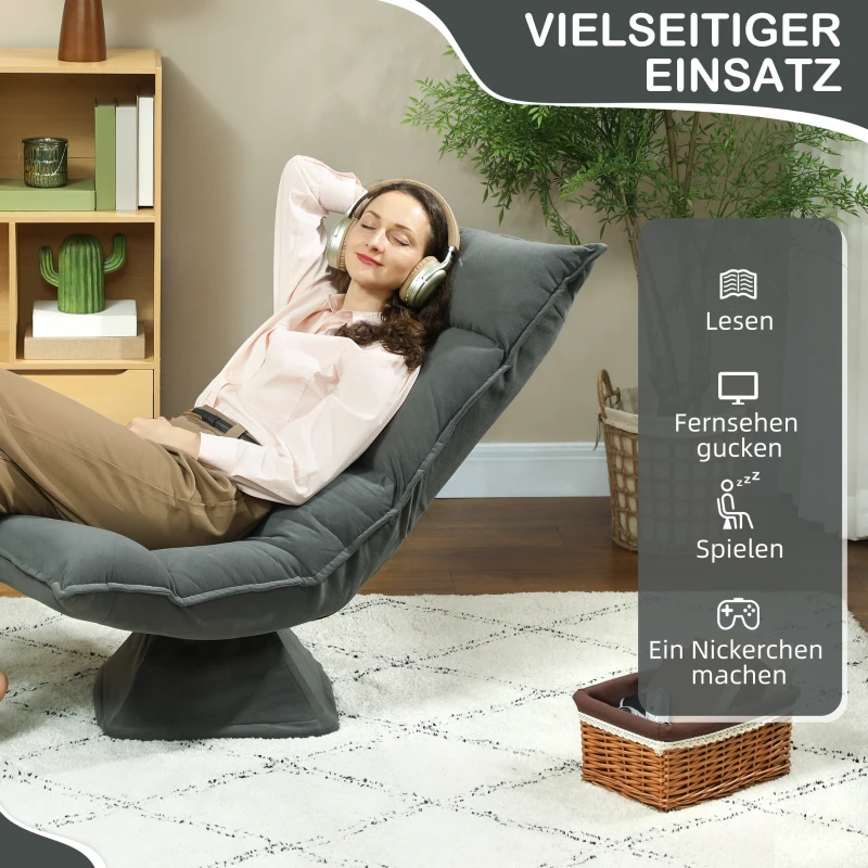 HOMCOM Bodensessel mit 5-fach verstellbarer Rückenlehne, drehbar, moderner Polsterstuhl, Dunkelgrau(m-7)
